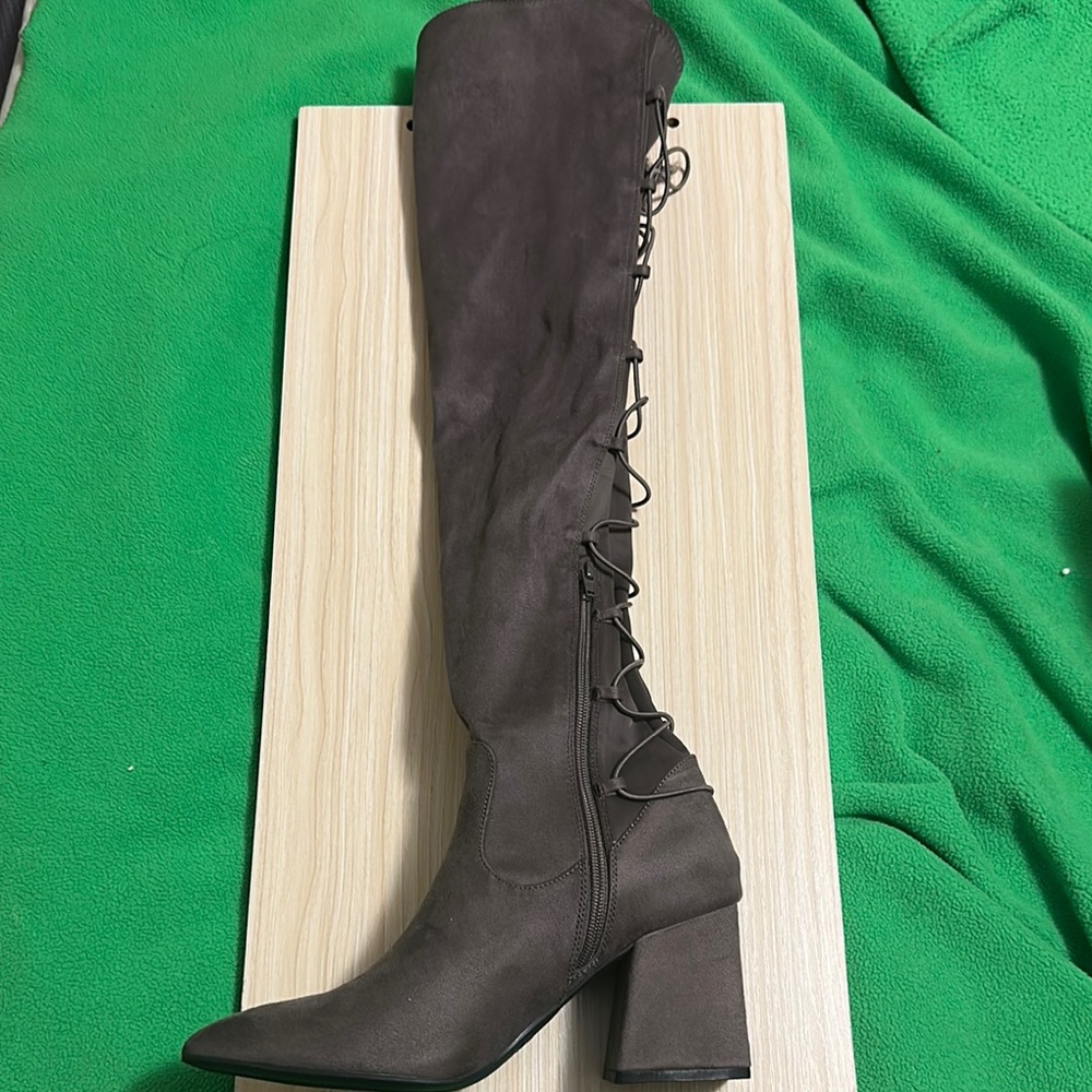 Journee Collection Gray Over the Knee Boots Lace-Up Design